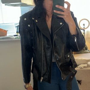 The kooples oversized bomber leather jacket. Black. Studded size small